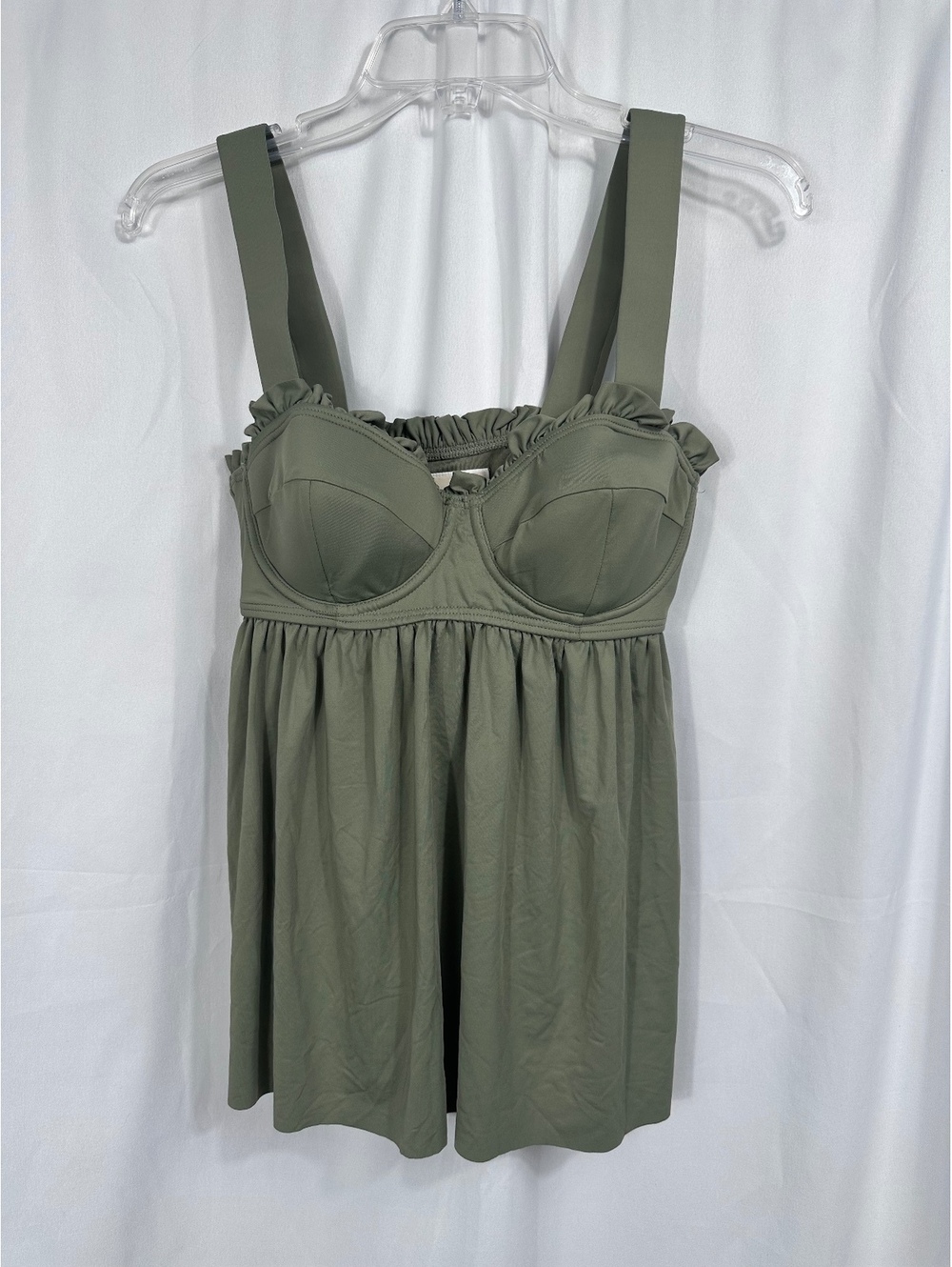 Michael Kors Olive Green Tankini Top with Ruffle Detail Size M